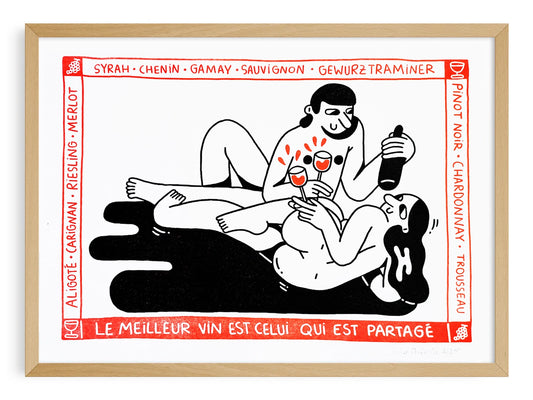 Vin Partagé — riso print illustration by Júlia da Costa | IT'S FFFRESH Lisbon Portugal