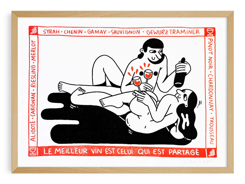 Vin Partagé — riso print illustration by Júlia da Costa | IT'S FFFRESH Lisbon Portugal