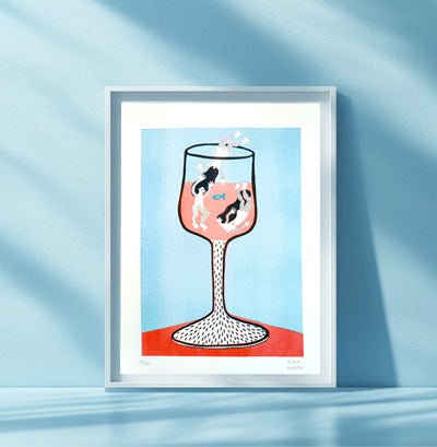 Wine Glass Shape of Water by Wolkje — limited edition riso print, signed & numbered