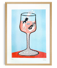 Wine Glass Shape of Water — riso print illustration by Wolkje | IT'S FFFRESH Lisbon Portugal